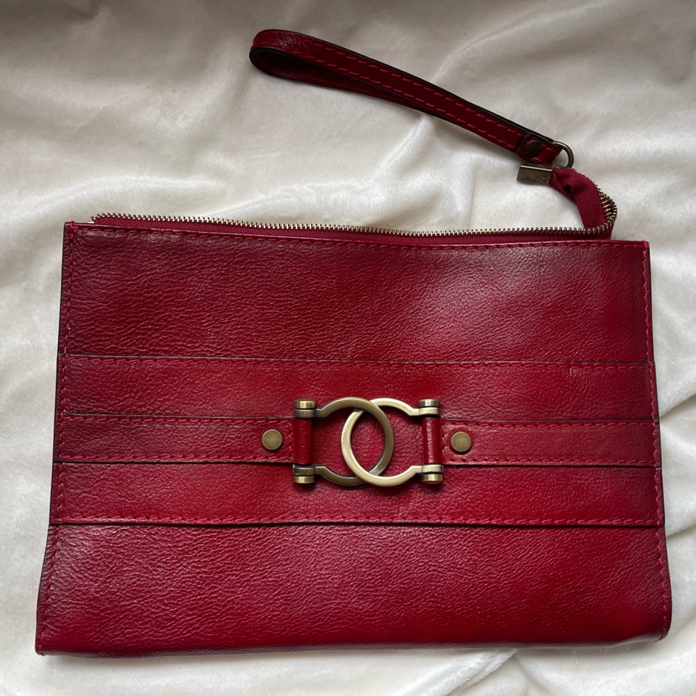 Red Leather Clutch with Gold Hardware
